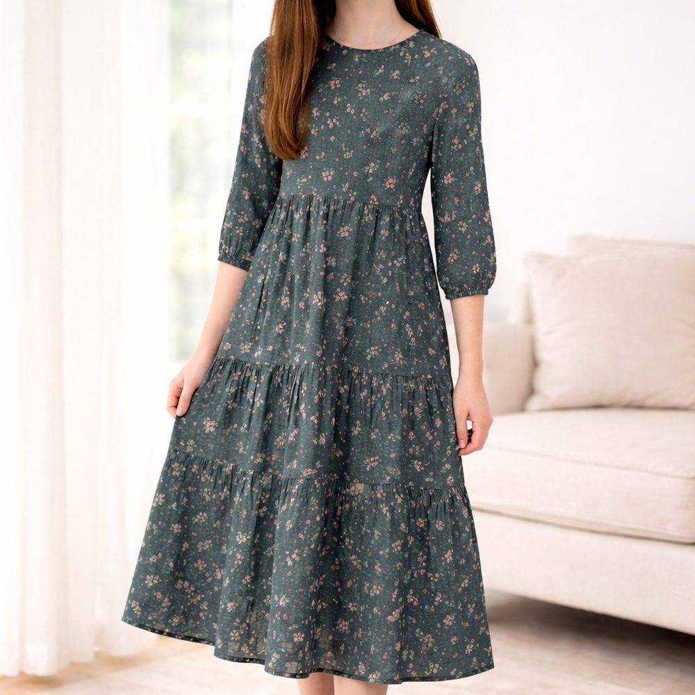 H&M Floral Teal Midi Dress